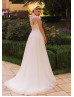 Cap Sleeves Beaded Ivory Lace Tulle Boho Wedding Dress